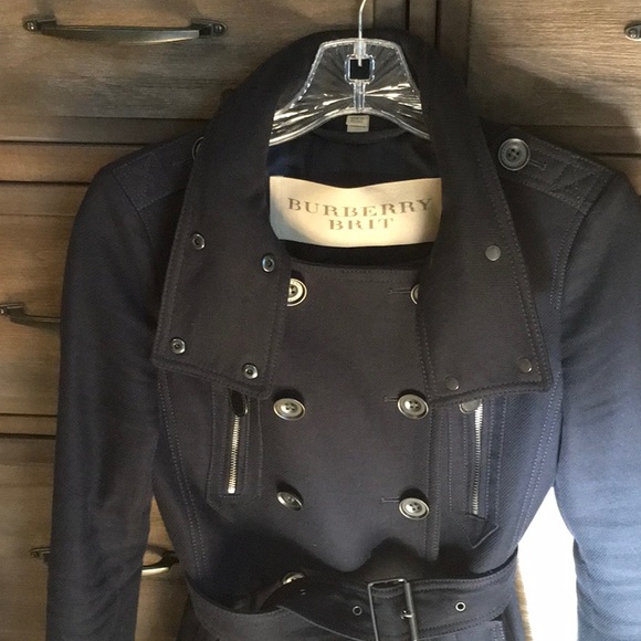Navy Burberry Brit double breasted belted coat - Picture 2 of 6